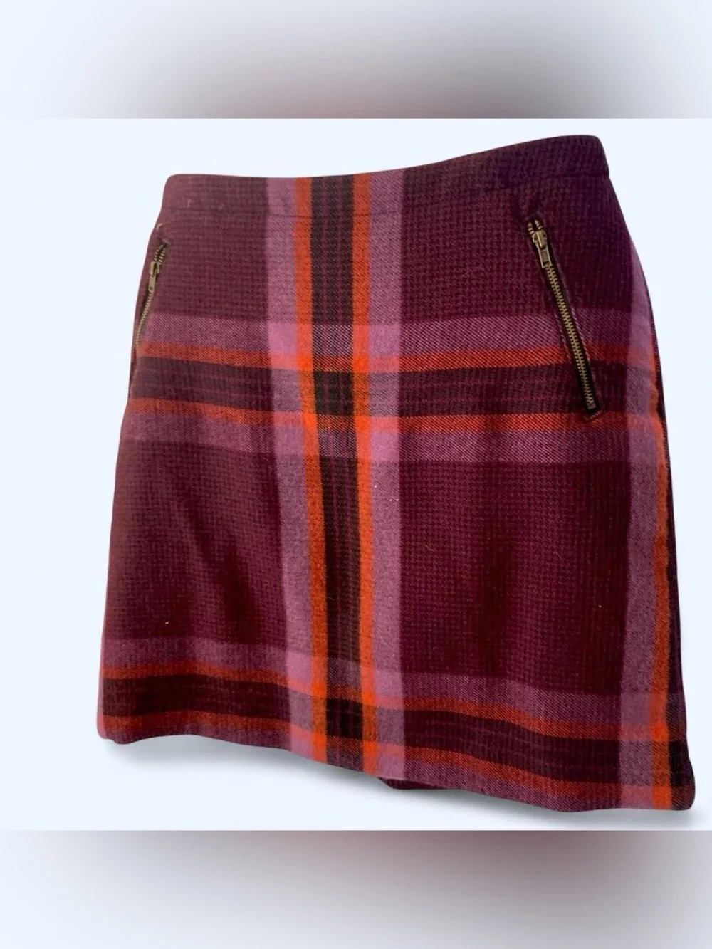 Stylus purple plaid mini skirt with zipper pockets Size 8 #plaid